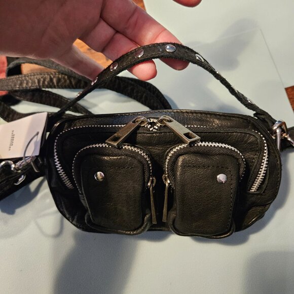 Nunoo | Helena Black Washed Leather Crossbody Mini Bag - Picture 15 of 16